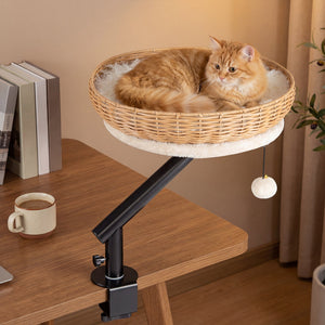 Cat Desk Bed with Removable Padded Cushion for Indoor Cats-Natural view 3