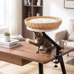 Cat Desk Bed with Removable Padded Cushion for Indoor Cats-Natural view 5