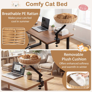 Cat Desk Bed with Removable Padded Cushion for Indoor Cats-Natural view 8