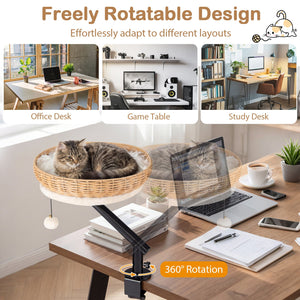 Cat Desk Bed with Removable Padded Cushion for Indoor Cats-Natural view 9