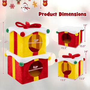 Cat Furniture Set with 58 Inch Tall Cat Tree Tower and 2 Gift Box Shaped Cute Christmas Cat House view 5