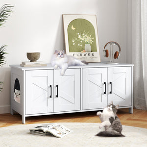 Cat Litter Box Enclosure for 2 Cats Modern Kitty Litter Box Furniture Hidden-White view 2