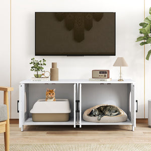 Cat Litter Box Enclosure for 2 Cats Modern Kitty Litter Box Furniture Hidden-White view 3