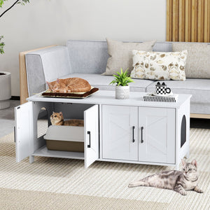 Cat Litter Box Enclosure for 2 Cats Modern Kitty Litter Box Furniture Hidden-White view 5