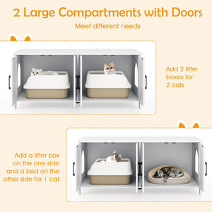 Cat Litter Box Enclosure for 2 Cats Modern Kitty Litter Box Furniture Hidden-White view 6