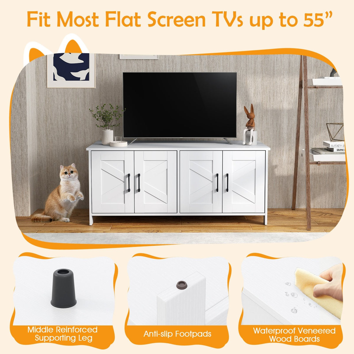 Cat Litter Box Enclosure for 2 Cats Modern Kitty Litter Box Furniture Hidden-White view 8