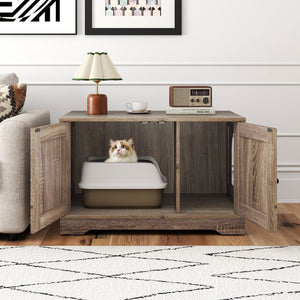 Cat Litter Box Enclosure Furniture Indoor Wooden Cat House End Side Table Nightstand-Grey view 4