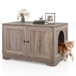 Cat Litter Box Enclosure Furniture Indoor Wooden Cat House End Side Table Nightstand-Grey view 6