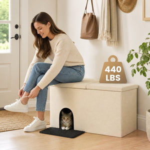 3-in-1 Cat Litter Box Enclosure with Removable & Movable Divider for Pets-Beige view 2