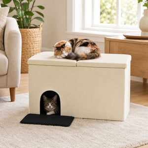 3-in-1 Cat Litter Box Enclosure with Removable & Movable Divider for Pets-Beige view 3