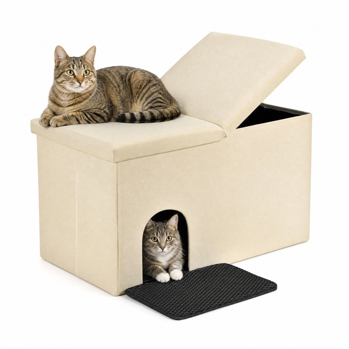 3-in-1 Cat Litter Box Enclosure with Removable & Movable Divider for Pets-Beige view 4