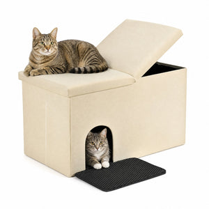 3-in-1 Cat Litter Box Enclosure with Removable & Movable Divider for Pets-Beige view 4