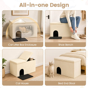 3-in-1 Cat Litter Box Enclosure with Removable & Movable Divider for Pets-Beige view 6