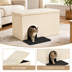 3-in-1 Cat Litter Box Enclosure with Removable & Movable Divider for Pets-Beige view 9