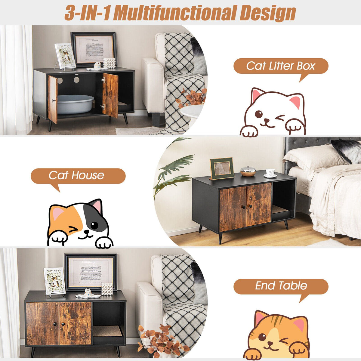 Cat Litter Box Enclosure with Double Door Cabinet view 7