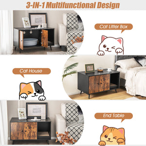 Cat Litter Box Enclosure with Double Door Cabinet view 7