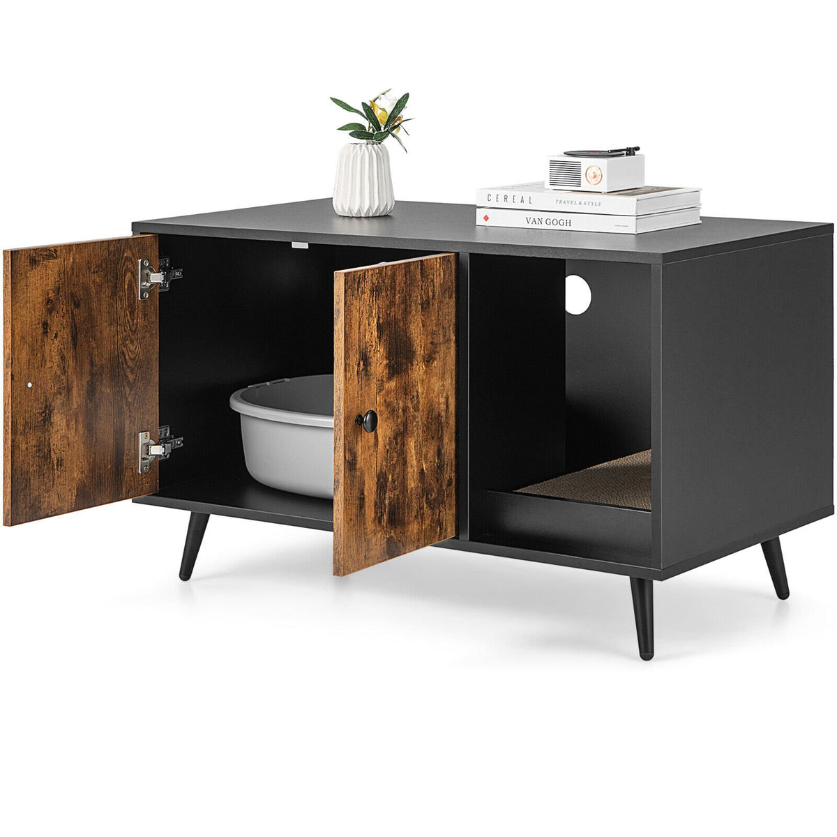 Cat Litter Box Enclosure with Double Door Cabinet view 4