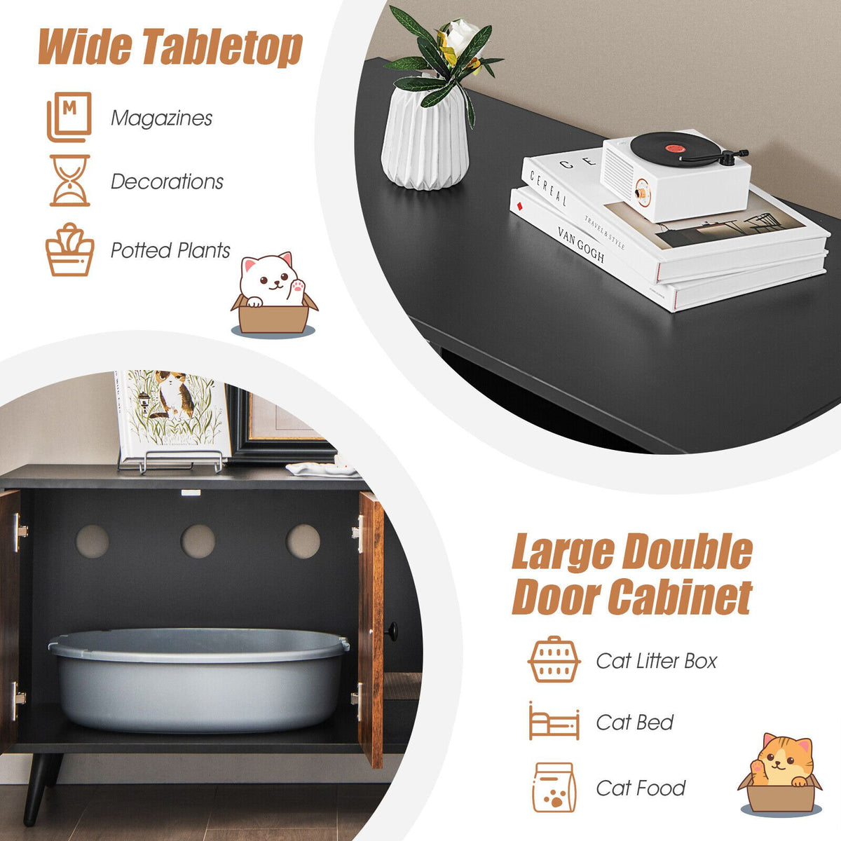 Cat Litter Box Enclosure with Double Door Cabinet view 9