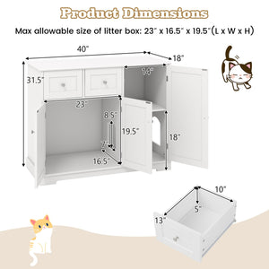 Cat Litter Box Enclosure with 2 Drawers and 3 Doors for Kittens and Adult Cats-White view 5