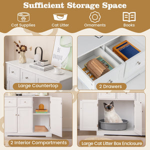 Cat Litter Box Enclosure with 2 Drawers and 3 Doors for Kittens and Adult Cats-White view 6