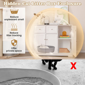 Cat Litter Box Enclosure with 2 Drawers and 3 Doors for Kittens and Adult Cats-White view 7