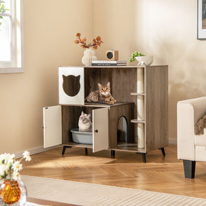 Cat Litter Box Enclosure with 3 Sisal Scratching Posts for Indoor Cats-Natural view 3