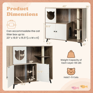 Cat Litter Box Enclosure with 3 Sisal Scratching Posts for Indoor Cats-Natural view 5