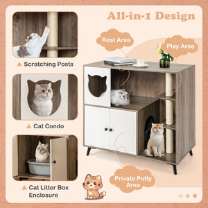 Cat Litter Box Enclosure with 3 Sisal Scratching Posts for Indoor Cats-Natural view 6