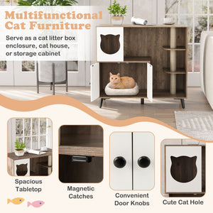 Cat Litter Box Enclosure with 3 Sisal Scratching Posts for Indoor Cats-Natural view 9