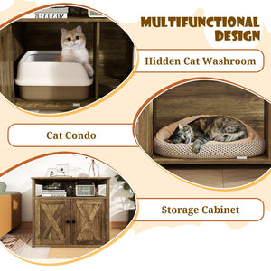 Cat Litter Box Enclosure with Double Barn Doors, Divider, Side Entry and Storage Shelf view 6
