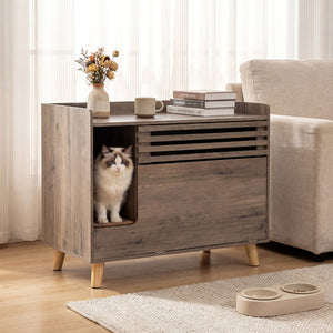 Cat Litter Box Enclosure with Flip-down Opening Door and Scratching Mat-Brown view 2