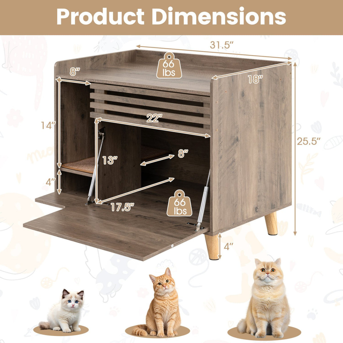 Cat Litter Box Enclosure with Flip-down Opening Door and Scratching Mat-Brown view 5