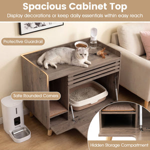 Cat Litter Box Enclosure with Flip-down Opening Door and Scratching Mat-Brown view 7
