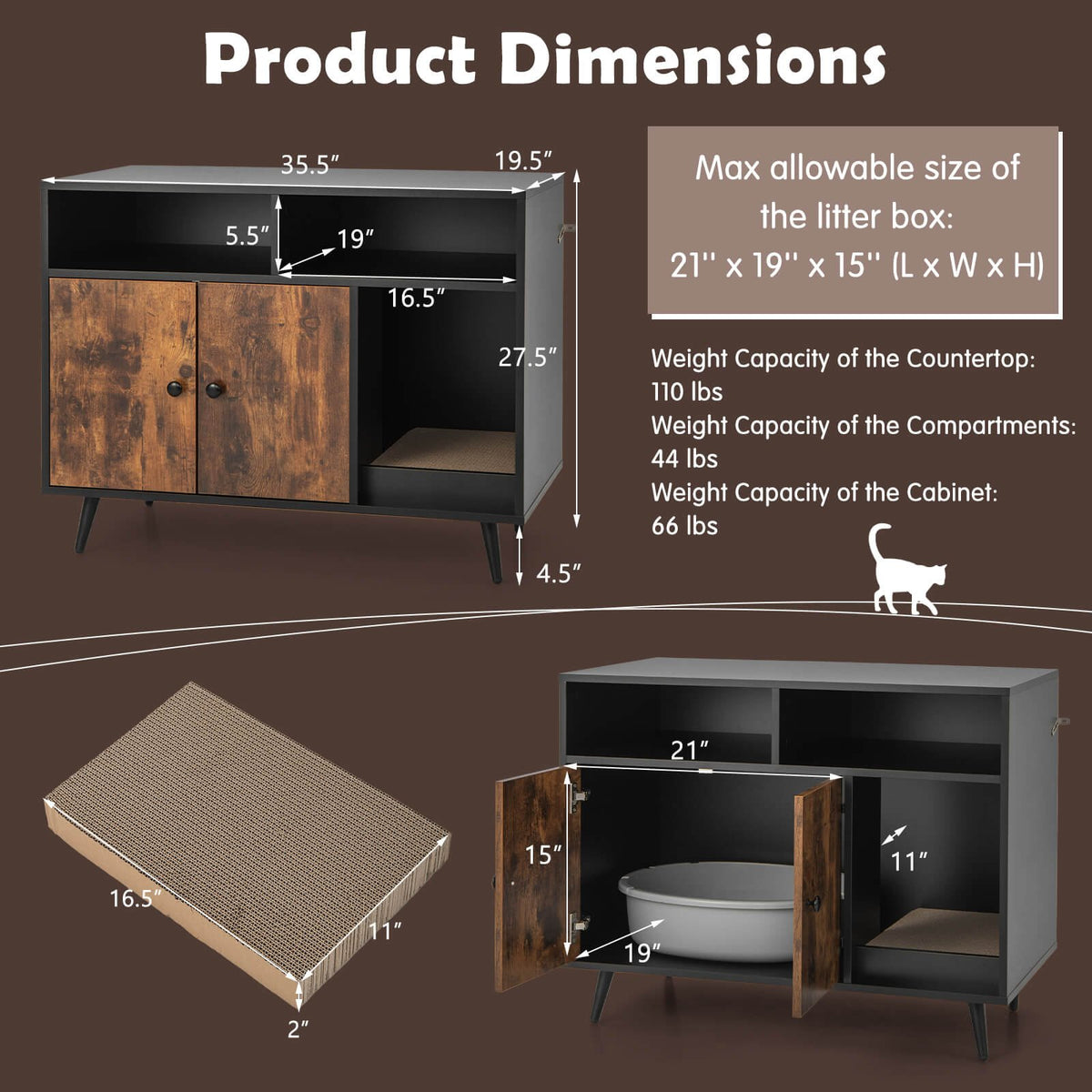 Cat Litter Box Enclosure with Storage Compartments and Pet Scratcher view 5