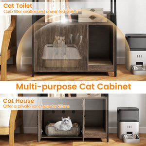 Cat Litter Box Enclosure with Storage Shelves and Scratching Pad-Gray view 5