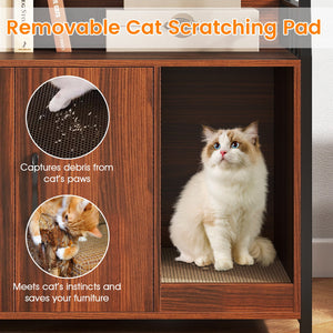 Cat Litter Box Enclosure with Storage Shelves and Scratching Pad-Walnut view 8