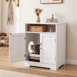 Cat Litter Box Enclosure Wooden Hidden Pet Washroom Furniture-White view 2
