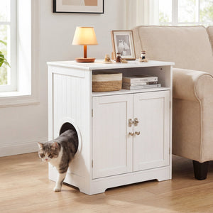 Cat Litter Box Enclosure Wooden Hidden Pet Washroom Furniture-White view 3