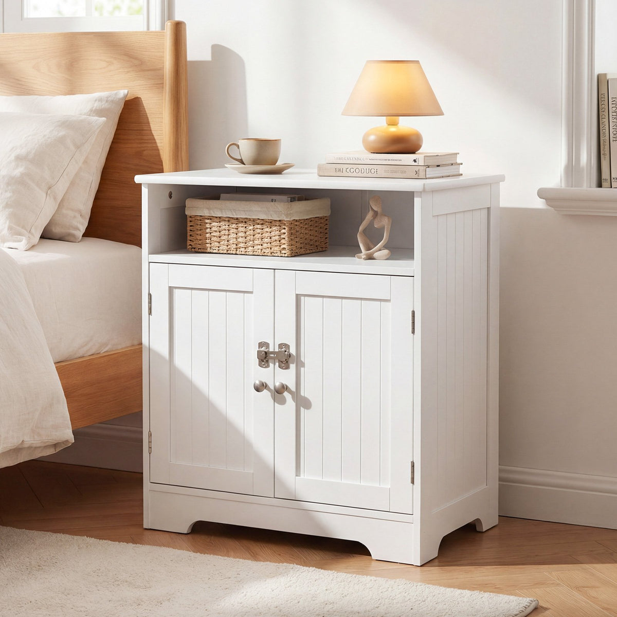 Cat Litter Box Enclosure Wooden Hidden Pet Washroom Furniture-White view 6