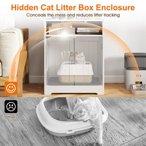 Cat Litter Box Enclosure Wooden Hidden Pet Washroom Furniture-White view 7