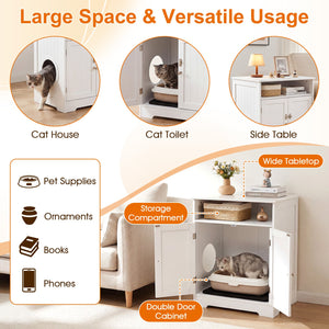 Cat Litter Box Enclosure Wooden Hidden Pet Washroom Furniture-White view 9