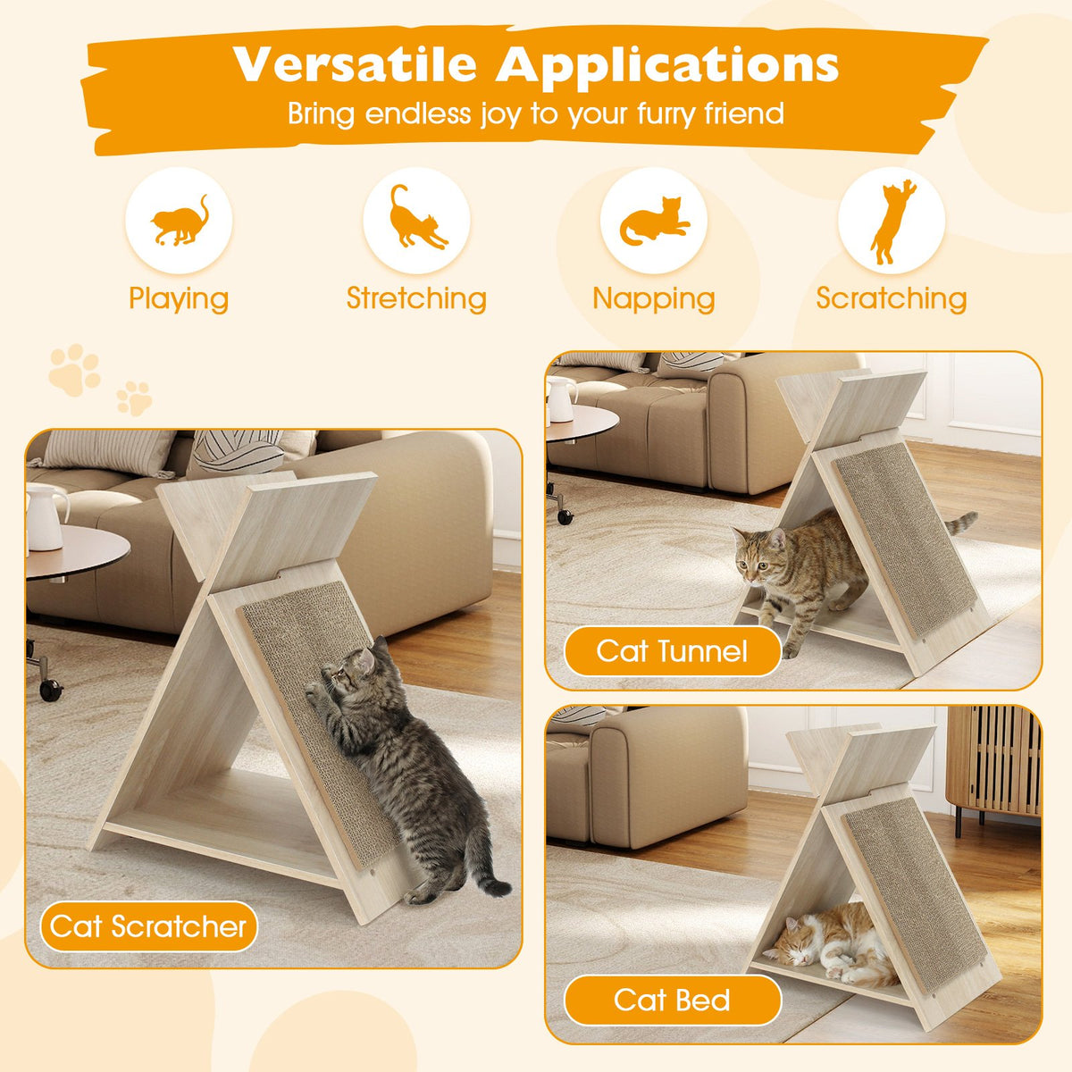 Cat Scratcher for Claw Sharpening and Furniture Protection-Natural view 7