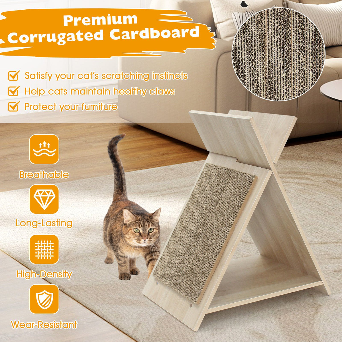 Cat Scratcher for Claw Sharpening and Furniture Protection-Natural view 8