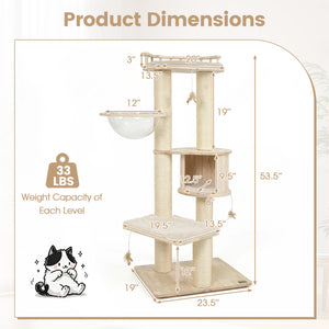 Cat Tree for Indoor Kittens, with Top Perch Condo Space and 3 Hanging Feather Toys-Beige view 5