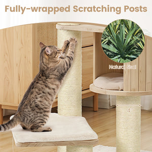 Cat Tree for Indoor Kittens, with Top Perch Condo Space and 3 Hanging Feather Toys-Beige view 6