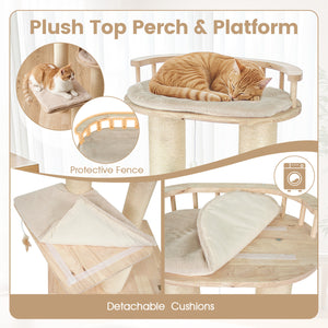 Cat Tree for Indoor Kittens, with Top Perch Condo Space and 3 Hanging Feather Toys-Beige view 7