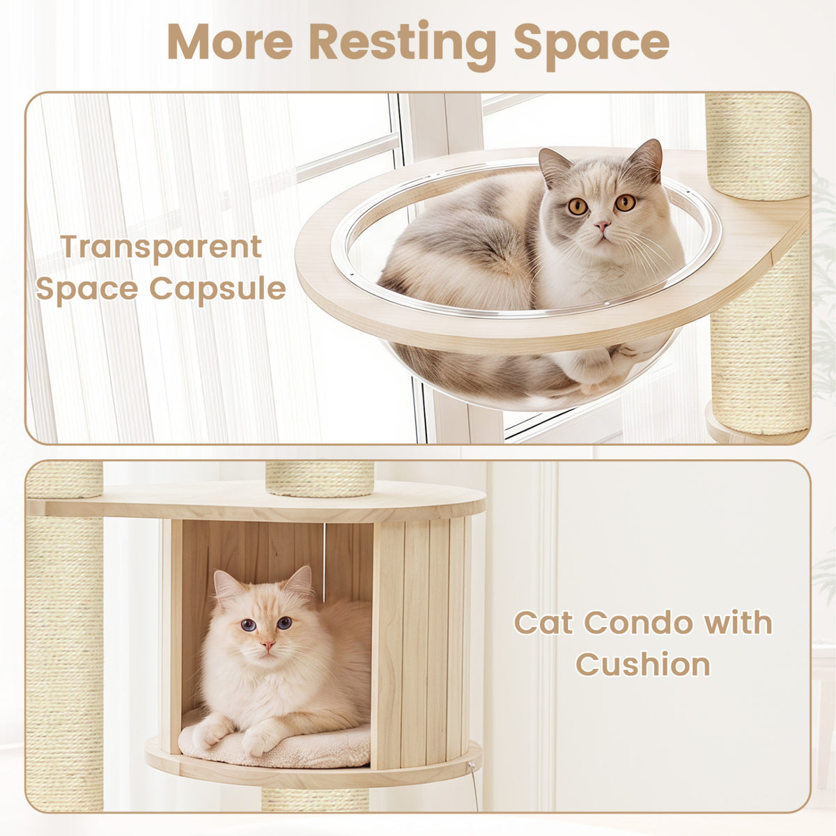 Cat Tree for Indoor Kittens, with Top Perch Condo Space and 3 Hanging Feather Toys-Beige view 8