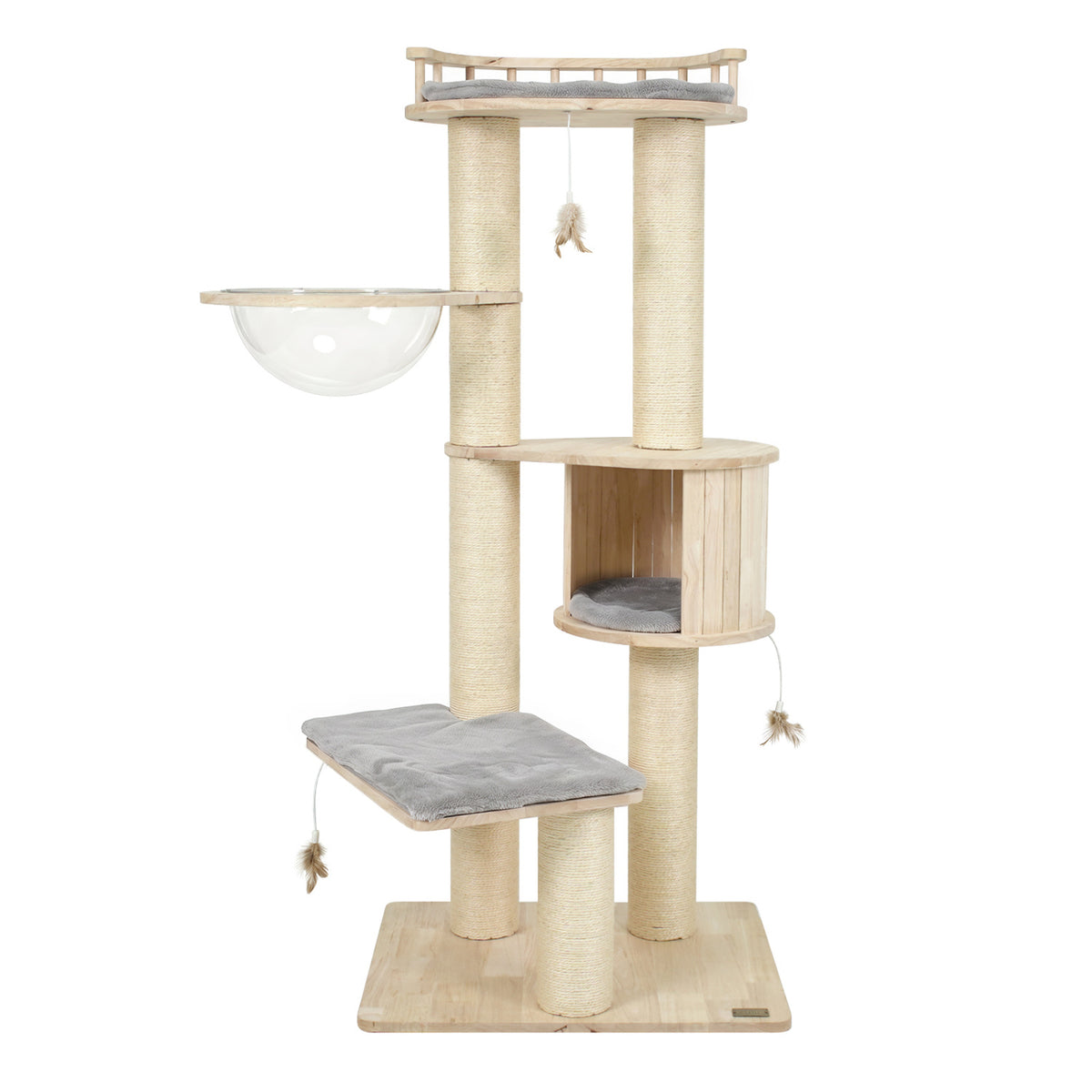 Cat Tree for Indoor Kittens, with Top Perch Condo Space and 3 Hanging Feather Toys-Gray