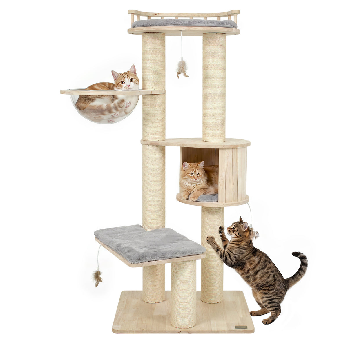 Cat Tree for Indoor Kittens, with Top Perch Condo Space and 3 Hanging Feather Toys-Gray view 4