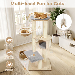 Cat Tree for Indoor Kittens, with Top Perch Condo Space and 3 Hanging Feather Toys-Gray view 9